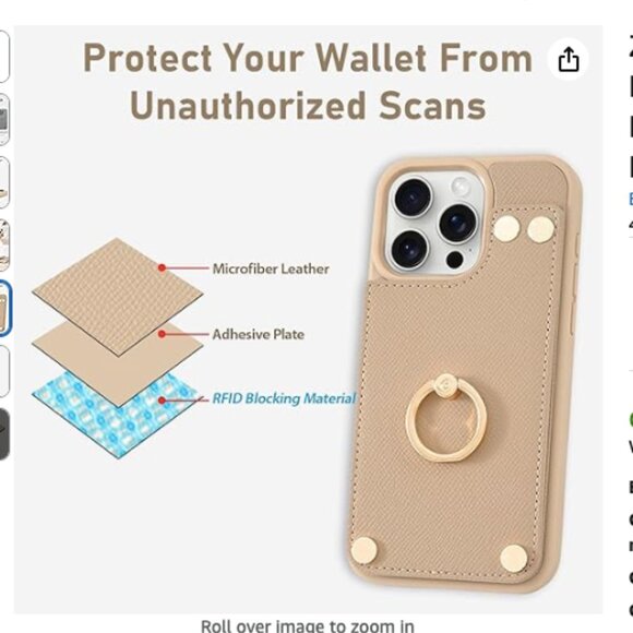 ZVE for iPhone 15 Pro Wallet Case with Card Holder, Phone Case Apricot Gray - Picture 5 of 7